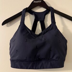 Oiselle Book Bra 34D. Ink with flying birds.